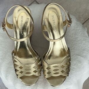BCBGeneration Women's Metallic Gold Wedge Sandals Size 8